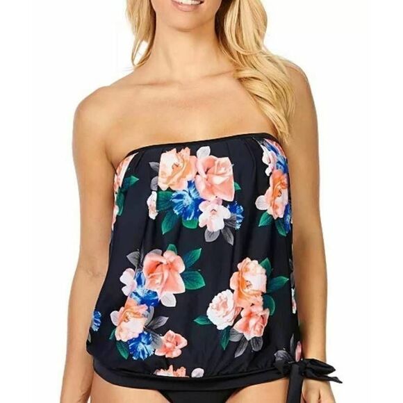 Island Escape Kauai Bloom Blouson Tankini Swim Top - Picture 1 of 9